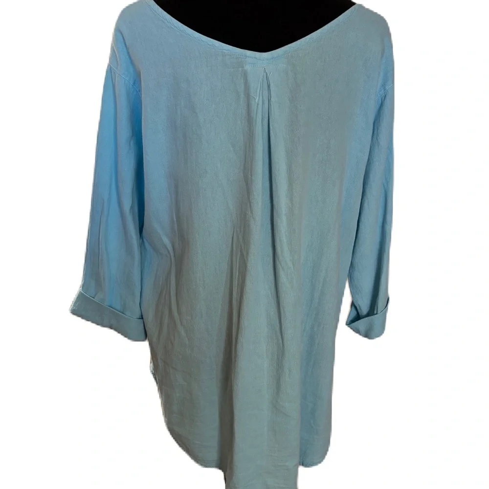 Embroidered Designs BlueTunic with Cuffed 3/4 Sleeves - Picture 3 of 7